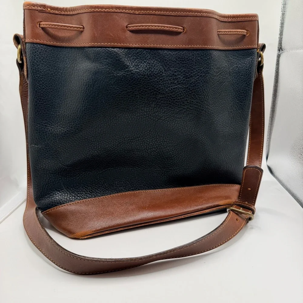Coach Bucket Bag Vintage Sheridan Drawstring Crossbody Womens Medium Black Brown